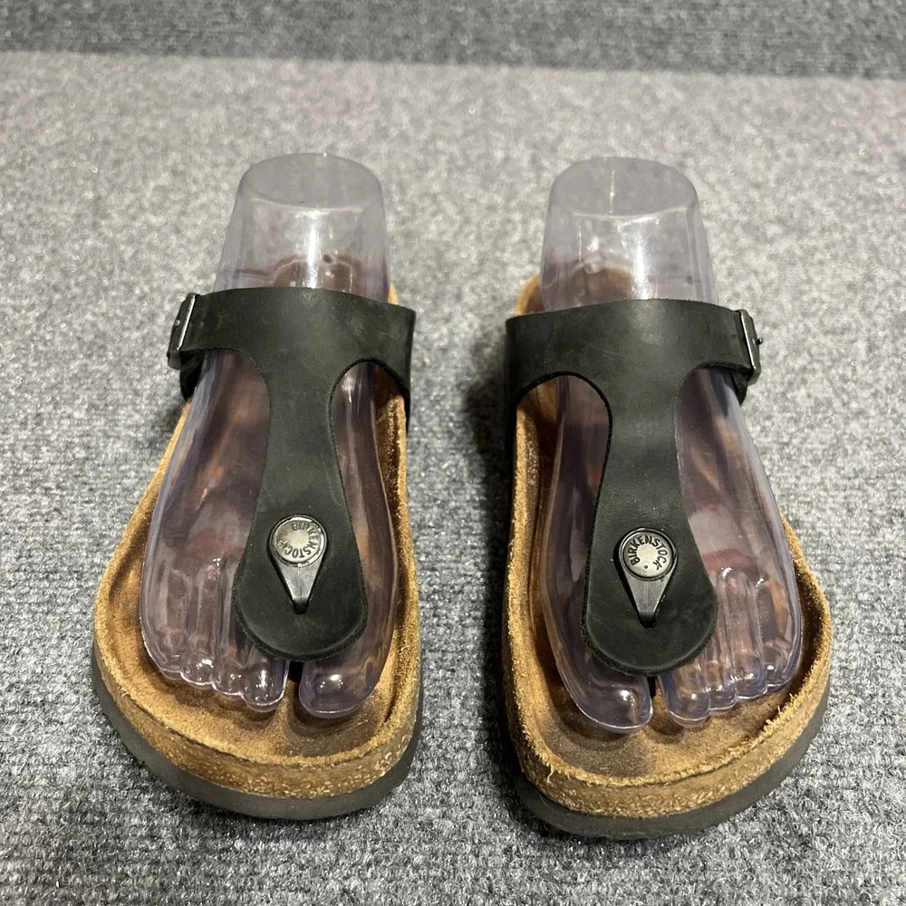 Birkenstock Gizeh Black Birko-Flor Thong Sandals Leather Womens Size 6-6.5 EU 37